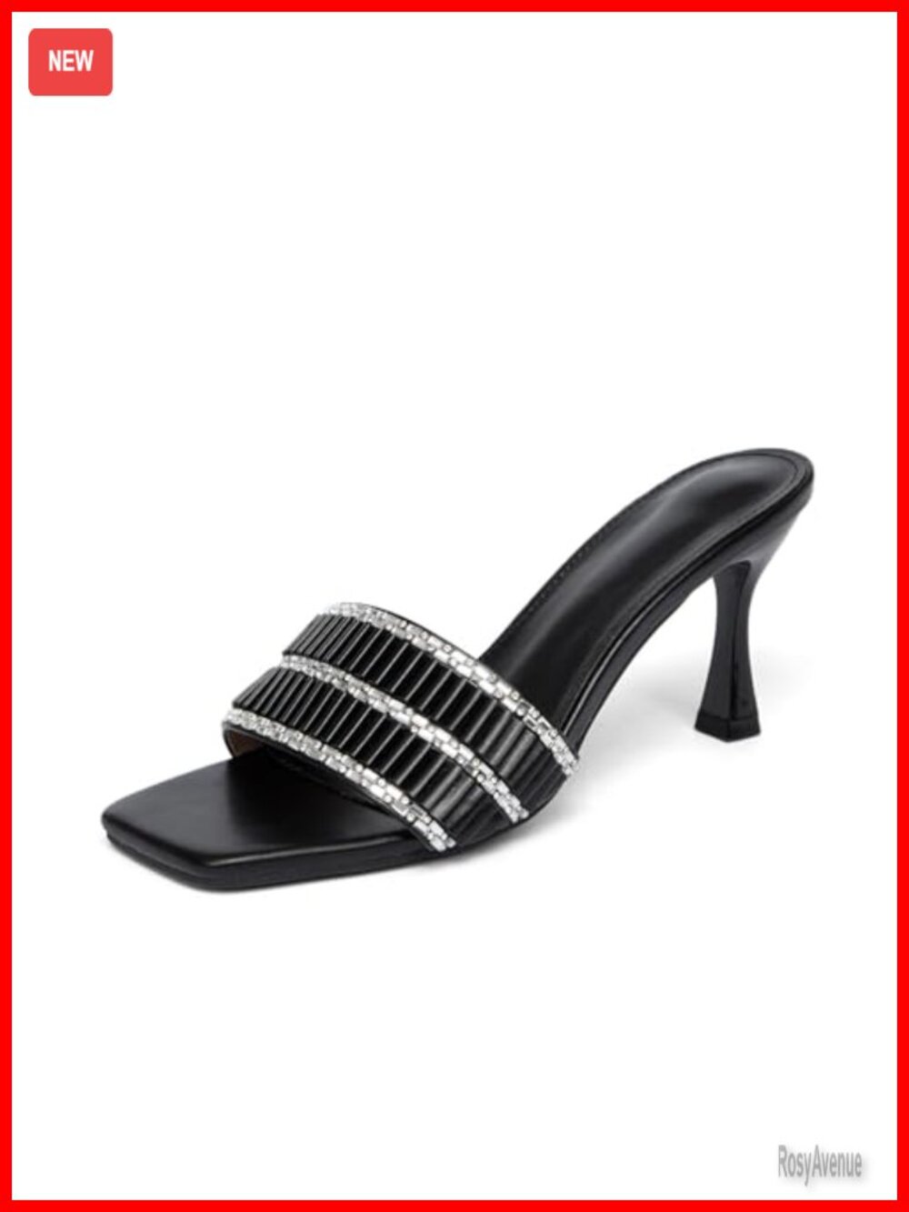 Pleated Rhinestone Kitten Heel Mules Square Toe Slingback Casual Party Sandals